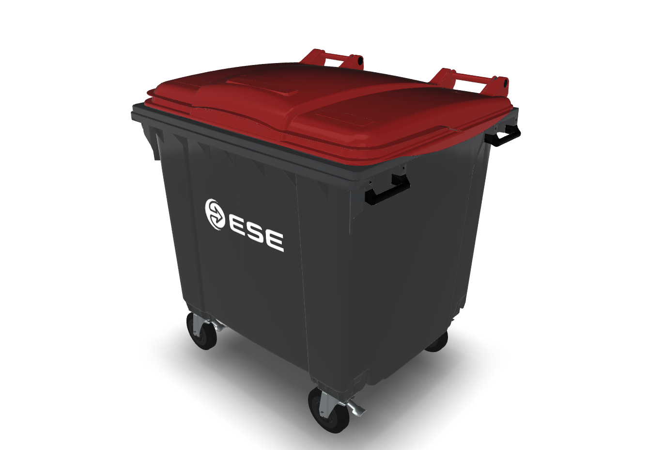 Контейнер для твердих побутових відходів, ESE, 1100 л, з плоскою кришкою, корпус сірий, кришка червона